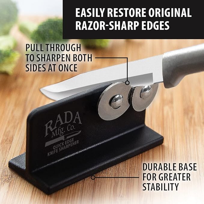 Rada Cutlery Quick Edge Knife Sharpener (R119), 3.5" x 2", Stainless Steel Wheels, Pack of 4