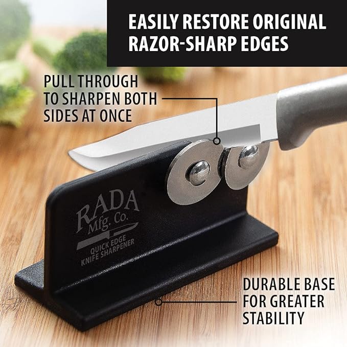 Rada Cutlery Quick Edge Knife Sharpener (R119), 3.5" x 2", Stainless Steel Wheels, Pack of 3