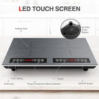Double Induction Cooktop 110v-120v, 2 Burner Electric Cooktop 24 inch 4000W Induction Stove Top, Hot Plate LED Touch Screen, 9 Temperature, Safety Lock