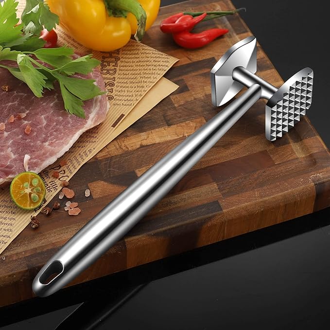 Aliglow Meat Tenderizer Hammer/Mallet Tool/Pounder For Tenderizing and Pounding Steak, Beef And Poultry. Solid Metal Construction With Comfort Grip Handle