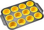 12 Cups Silicone Muffin Pans for Baking with Metal Frame, Egg Bite Molds, Cupcake Pans Regular Size, Muffin Tins Easy to Pop Nonstick Non Toxic Bakeware for Oven Dishwasher Safe
