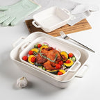 Sweejar Relief Casserole Dishes for Oven, Ceramic 9x13 Baking Pans Set for Cooking, Cake, Banquet and Daily Use, Rectangular Bakeware Set, Porcelain Baking Dish, Lasagna Pan Deep with Handles(White)