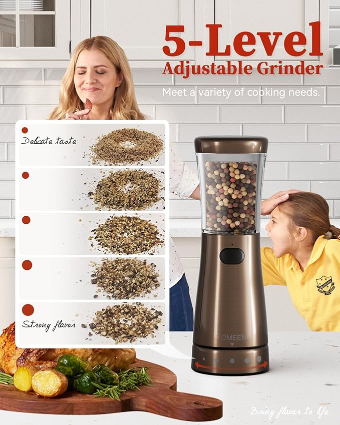Electric Salt and Pepper Grinder Set with Storage Base, Stainless Steel Rechargeable Salt and Pepper Grinder Set with 4.5 oz Large Capacity, 1.8" Wide Mouth, Adjustable Coarseness, Ideal for Kitchen