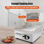 14" Commercial Electric Griddle,Electric Countertop Flat Top Griddle,110V 1500W Electric Flat Top Grill,Non-Stick Restaurant Teppanyaki Stainless Steel Grill,Adjustable Temperature Control