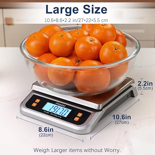 ATOGOU 66lb Food Scale, Commercial Kitchen Scale Plug-in Usable with Full View LCD Display, Stainless Steel, for Baking, Bread, Cooking, Meat, Vegetables, Farm, Industry LC200 Silver
