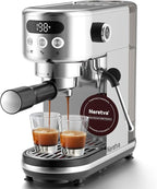 Neretva Espresso Machine 20 Bar, Super Compact Espresso Maker Stainless Steel Professional Coffee Machine Espresso with Power Steam & LED Display for Home Barista Latte and Cappuccino Maker-Silver