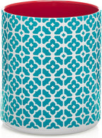 DOWAN Colorful Large Utensil Holder, 7.2" x 6.2" Ceramic Kitchen Utensil Holder for Countertop, Vibrant Patterned Utensil Crock with Protection Cork Mat, Utensil Caddy for Housewarming & Wedding Gift