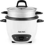 AROMA® Rice Cooker, 3-Cup (Uncooked) / 6-Cup (Cooked), Steamer, Small Rice Cooker, Oatmeal Cooker, Soup Maker, Auto Keep Warm, 1.5 Qt, White, ARC-743-1NG