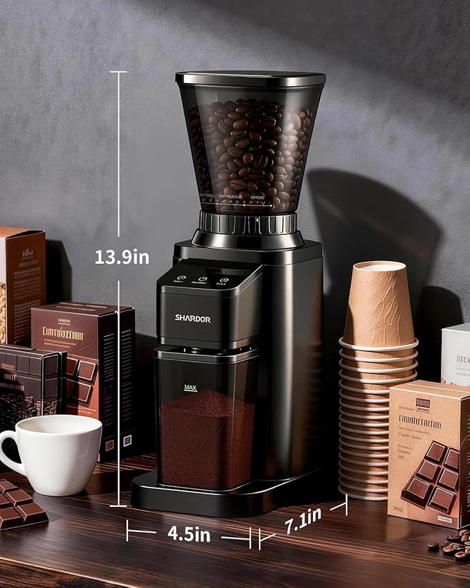 SHARDOR Professional Conical Burr Coffee Grinder, Coffee Bean Grinder with 48 Grind Settings for Espresso, Drip & French Press, Upgraded Anti-Static Technology, Precision Timer, Black