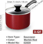 Cook N Home Non Stick Sauce Pan, 3 Quarts Saucepan with Glass Lid, Nonstick Small Multi-purpose Pot, Milk Chocolate Aluminum Cooking Pot Pan with Stay-Cool Handle, Marble Red