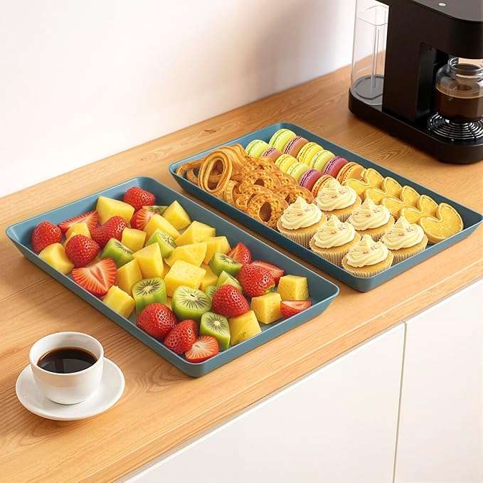WOWBOX 6 pcs Serving Tray for Entertaining, Serving Platters for Snacks, Fruit, Cookies, Dessert, Reusable Plastic Trays for Serving Food and Pantry Organization in Kitchen & for Parties, (Green)