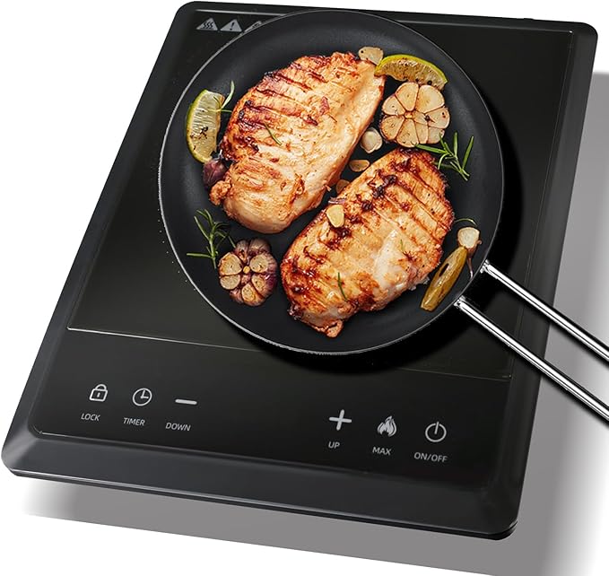 1700W Portable Induction Cooktop,Electric Induction Cooker and Burner,Countertop Hot Plate with 10-Level Adjustment,3-Hour Timer,Smart Touch Cooktop,and Safety Lock Feature,Black