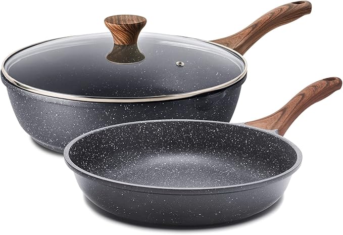 SENSARTE Nonstick Frying Pan Skillets, Swiss Granite Coating Omelette Pans, Healthy Cookware, Free of Intentionally Added PFOA (9.5 Inch Frying Pan and 5QT Saute Pan)