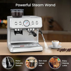 (2026 Upgrade) Espresso Machine with Grinder, Expresso Coffee Machines with Built-in Anti-Clog Coffee Grinder/Milk Steam Wand/Frother, Expresso Machines for Home Perfect Cappuccino & Latte-Silver