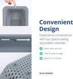 BLUE GINKGO Over the Sink Colander Strainer Basket - Wash Vegetables and Fruits, Drain Cooked Pasta and Dry Dishes - Extendable - New Home Kitchen Essentials (Grey, 2 Pack)