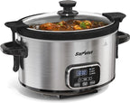 Sunvivi 4QT Programmable Slow Cooker with Locking Lid, Removable Ceramic Pot, 3 Heating Settings & Timer, Dishwasher-Safe, Stainless Steel