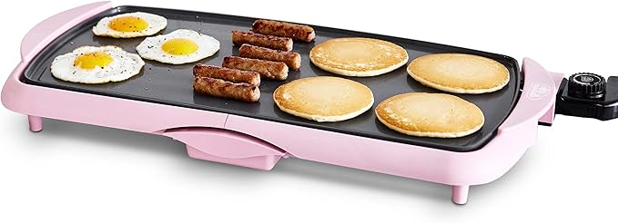 GreenLife 20” Extra Large Electric Griddle, Non-Toxic PFAS-Free Ceramic Nonstick, Temperature Control, Quick Even Heating, Removable Drip Tray, Pancakes, Eggs, Sausage, Easy Clean, Pink