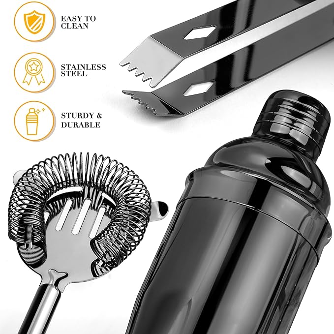 Cocktail Shaker Set Bartender Kit with Stand, Stainless Steel Drink Mixer Set with All Essential Accessories, Professional Bar Tool Set Bartending Kit, Gifts for Home Bar and Men Dad Women