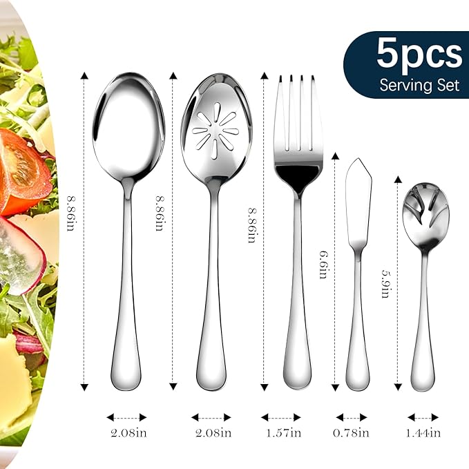 Silverware Set for 8, 45 Piece Stainless Steel Flatware Cutlery Fork and Spoon Set with Serving Utensils Set, Dishwasher Safe, Gift Package for Wedding Housewarming