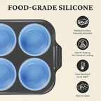 BRONYPRO Jumbo Silicone Muffin Pan with Metal Frame, 3.5" Large Muffin Tins, Non-Toxic Food Grade Silicone, Non-Stick for Egg Bites & Big Cupcakes, Oven Safe, Blue