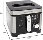 West Bend Deep Fryer with Adjustable Temperature Control Nonstick Basket Easy-View Window and Temperature Guide, Folding Handle and Locking Cover for Easy Storage, 3-Liter, Silver