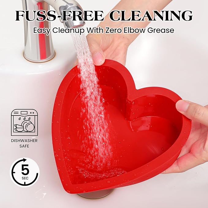 Silicone Heart Shaped Cake Pans 10 Inch Heart Cake Pan Set Nonstick Silicone Heart Molds for Baking (2 Pcs, Red)