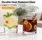 2 Pcs Handmade Sunflower Icon Juice Glass Cup, Durable Heat-Resistant Glass, 14 oz Double Old Fashioned Drinking Glass Cup for Holiday Party Supplies Spring Gifts