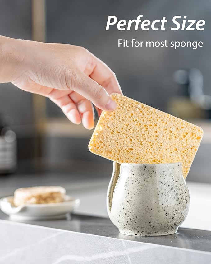 Sponge Holder for Kitchen Sink, Ceramic Dish Sponge Dish Rack Scrubby Caddy Kitchen Organizer Cute Sink Caddy Organizer, Farmhouse Decor, Speckled Glaze
