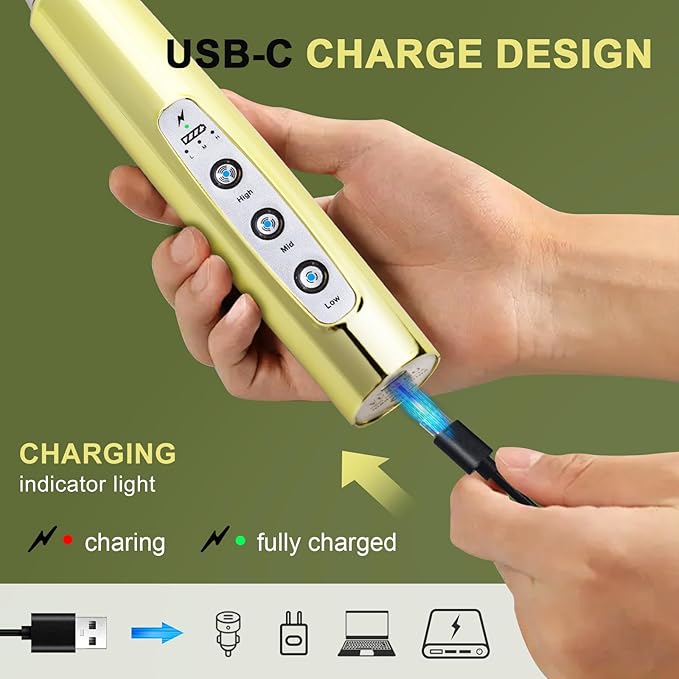 YUSWKO Champagne Gold Handheld Milk Frother Wand for Coffee, Rechargeable Electric Whisk with 3 Heads 3 Speeds Drink Mixer Coffee Frother For Latte, Cappuccino, Hot Chocolate, Egg