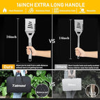 34Pcs Grill Accessories Grilling Gifts for Men, 16 Inches Heavy Duty BBQ Accessories, Stainless Steel BBQ Tools with Thermometer, Grill Mats for Backyard, BBQ Set for Men Women