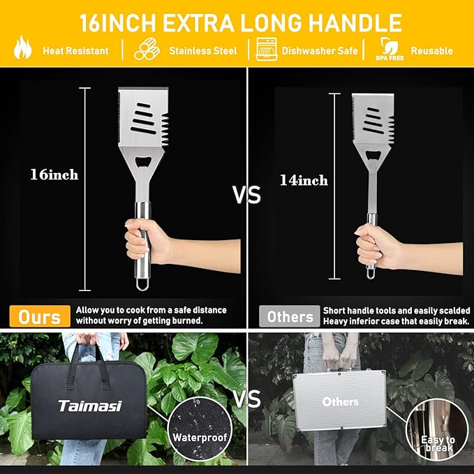34Pcs Grill Accessories Grilling Gifts for Men, 16 Inches Heavy Duty BBQ Accessories, Stainless Steel BBQ Tools with Thermometer, Grill Mats for Backyard, BBQ Set for Men Women
