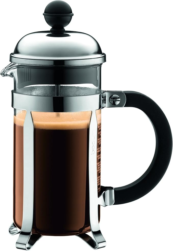 Bodum 12oz Chambord French Press Coffee Maker, High-Heat Borosilicate Glass, Polished Stainless Steel – Made in Portugal