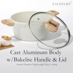 ESLITE LIFE Nonstick Stock Pot with Lid, 7 Quart Granite Casserole Large Soup Pot Pasta Cooking Pot, Induction Compatible, PTFE & PFOA Free, White