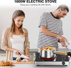 Portable Electric Cooktop 110V, 1800W Electric Stove Infrared Hot Plate with Knob Control, Nafewin Single Burner Countertop Burner with Handle, 4-Hours Timing Setting, Compatible for All Cookwares