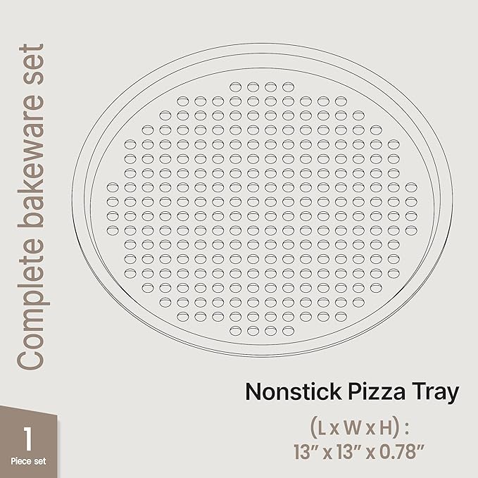 Non-Stick Pizza Pan with Holes - 13-Inch Perforated Pizza Crisper Carbon Steel Pizza Pan - 1 Round Pizza Trays PFOA PFOS and PTFE Free