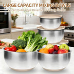 Deedro Premium Mixing Bowls with Airtight Lids Set, 22Pcs Thicker Stainless Steel Mixing Bowl Set, Large Prep Metal Bowls, Non-Slip Silicone Base Nesting Bowls for Kitchen, 1.5/2/3/4/5 QT, Khaki