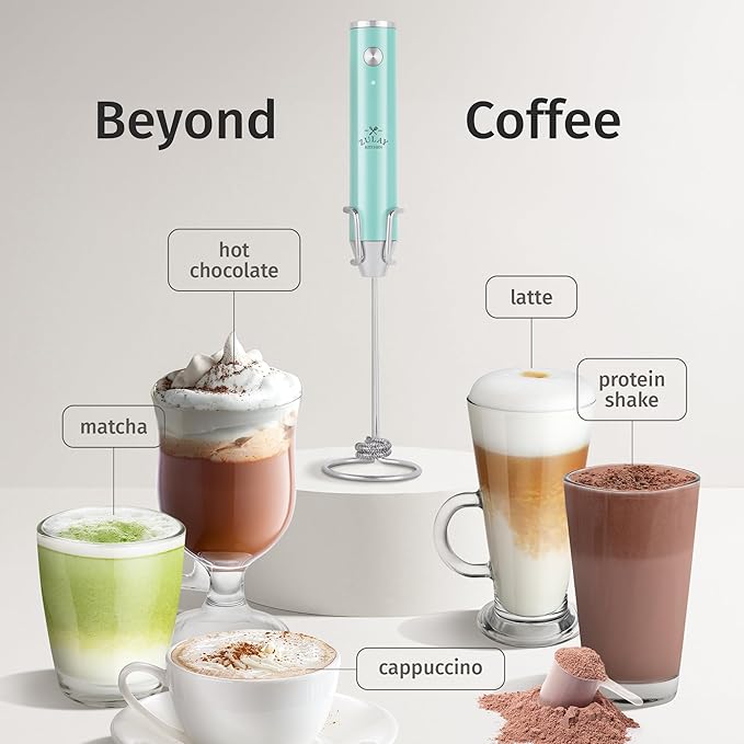 Zulay Kitchen Rechargeable Milk Frother Handheld Lux - Powerful 2-Speed Motor, Waterproof, 2000mAh Battery - Drink Mixer for Latte, Cappuccino, Matcha & Protein Powder - Sky Blue