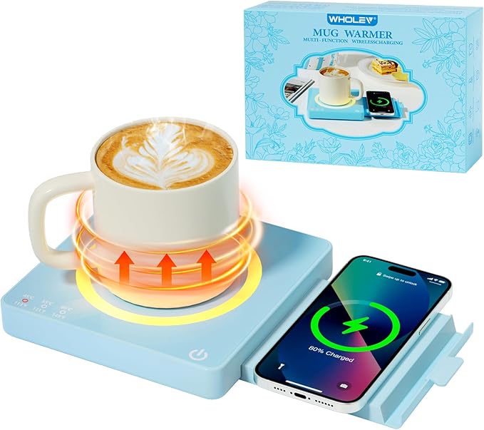 Coffee Mug Warmer, Smart Mug Warmer, 15W Wireless Phone Charging, 3 Heat Settings Temperature Controlled, 8H Auto Off, Candle Warmer, Safe for Heating Coffee, Beverage, Milk, Tea