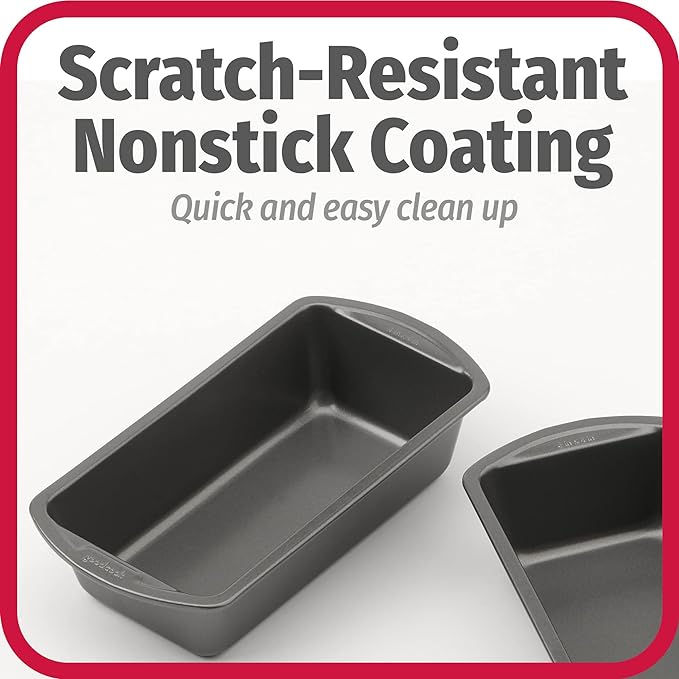 GoodCook Nonstick Loaf Pan 8 x 4-Inch Heavy-Duty Steel Bakeware with Easy-Clean Non-Stick Coating, Oven & Dishwasher Safe Pan for Meatloaf Breads Lasagnas Casseroles & More, Set of 2, Gray