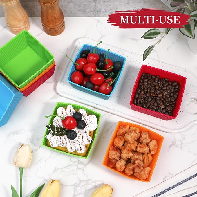Webake 3.5 Inch Jumbo Baking Cups Reusable Silicone Square Cupcake Liners Non-stick Muffin Brownie Cake Mold (Pack of 8)