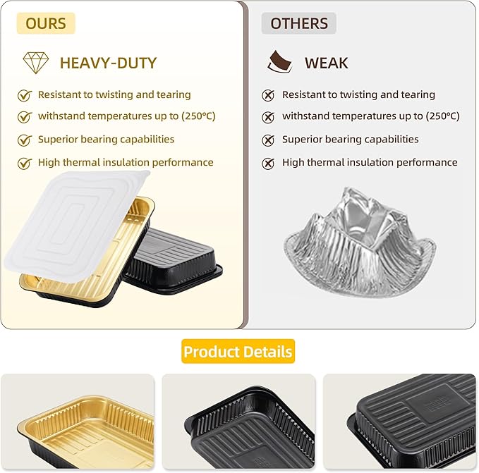 Aluminum Foil Pans, Extra Heavy Duty Disposable Aluminum Baking Pans, 14.57"×10.63" Steam Table Pans for Cooking, Heating, Storing, Prepping Roasting and Chafing (15 Pack Black and Gold)