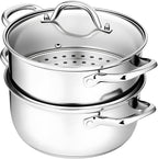Chefbee Stainless Steel Steamer Pot - 3.2QT Steamer for Cooking with Food Basket, Steaming Cooking Pot Kitchen Cookware for Vegetable, Food, Dumplings, Soup