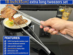 JETKONG 2 Pcs 18 Inch (45cm) Stainless Steel Grill Tongs Heavy Duty Giant Tweezer Tongs, Extra Large Tweezers Tools for Cooking, Grilling, BBQ and Turning Food (Silver)
