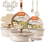CAROTE 18Pcs Ceramic Cookware Set with Detachable Handle, Pots and Pans Set Non Stick, Non Toxic Cookware Set Removable Handles, Induction Kitchen Cookware Sets, Dishwasher/Oven Safe