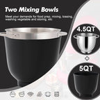 Kitchen in the box Stand Mixer, 4.5QT+5QT Two bowls Electric Food Mixer, 10 Speeds 3-IN-1 Kitchen Mixer for Daily Use with Egg Whisk,Dough Hook,Flat Beater (Onyx Black, 5QT)