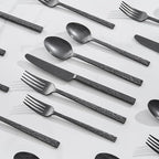 KINGSTONE 30 Pcs Black Hammered Silverware Set for 6, 18/10 Stainless Steel Heavy Duty Flatware Set, Tableware Cutlery Utensil Sets for Home Restaurant Dishwasher Safe