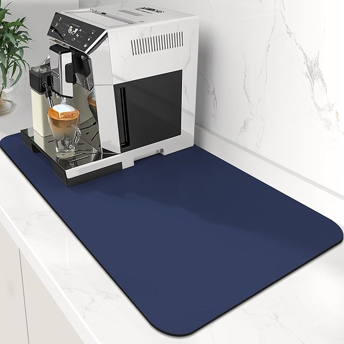 WISELIFE Coffee Mat Super Absorbent Dish Drying Mat Coffee Bar Accessories Large Drying Mats for Kitchen Counter 16" W x 24" L, Blue