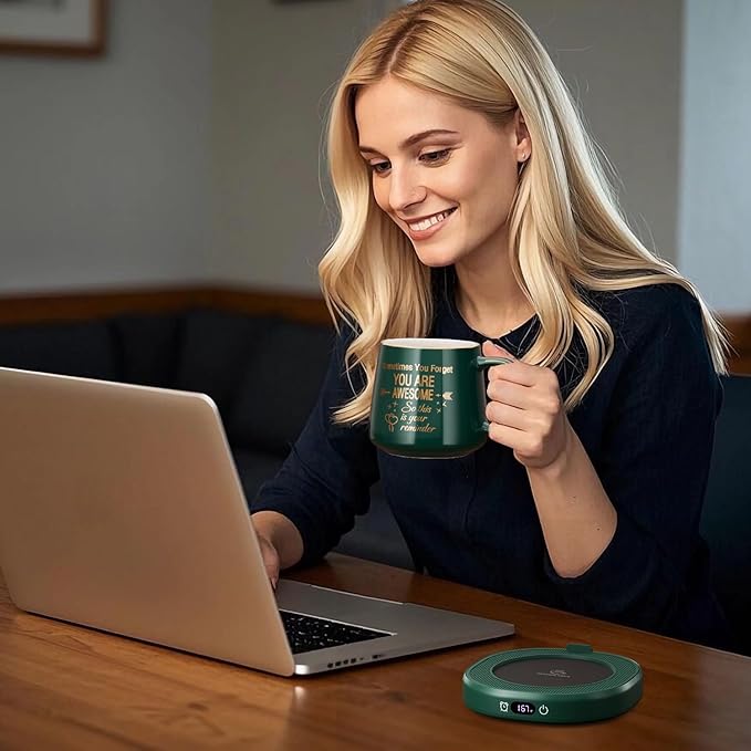 Coffee Mug Warmer & You are Awesome Mug Set, Electric Cup Warmer with Auto Shut Off, 4 Temperature Setting Smart Beverage Warmer, 8-Hours Auto Shut Off