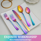 40 Pcs Rainbow Silverware Set Service for 8,Stainless Steel Flatware Serving Sets,Kitchen Tableware Set,Utensil Set for Home and Restaurant,Knives Forks Spoons Set,Mirror Polished,Dishwasher Safe