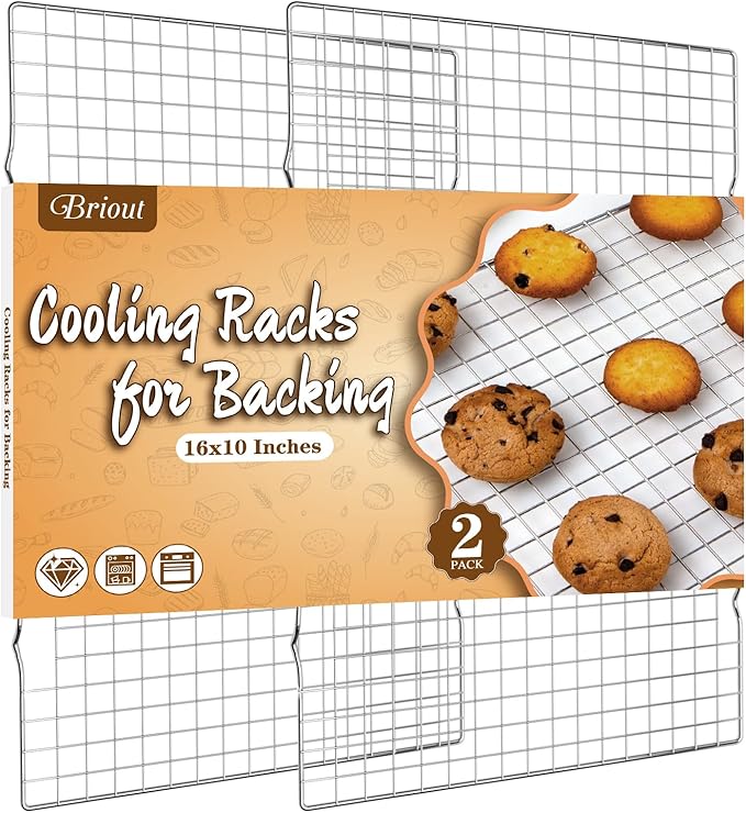Cooling Rack for Baking 2-Pack, 16x10 Inches Baking Rack, Thick Wire Cookie Rack for Cooking, Roasting, Grilling, Drying, Oven Safe, Fits Half Sheet Pan, Silver